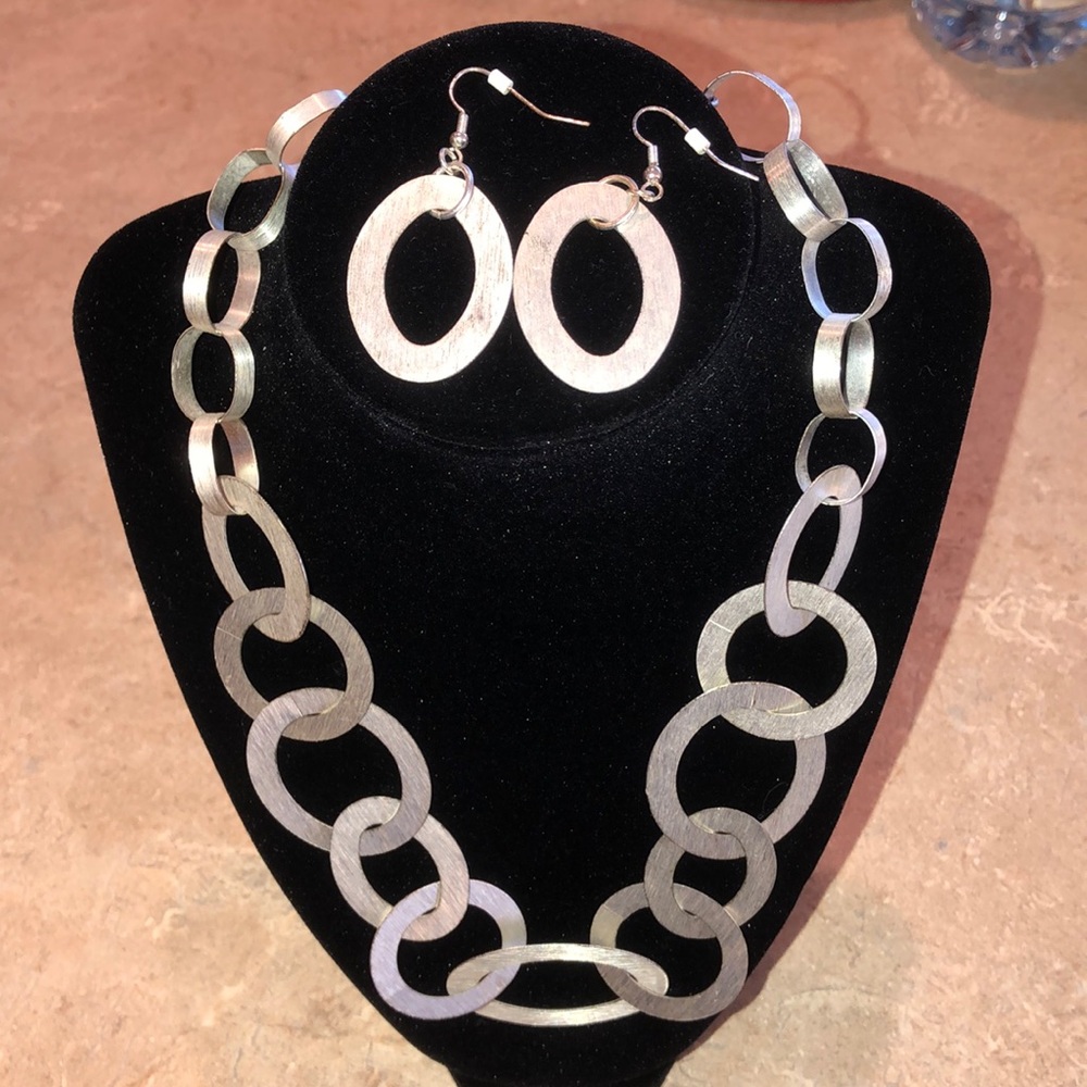Brushed Aluminum Looped Necklace and Earring Set